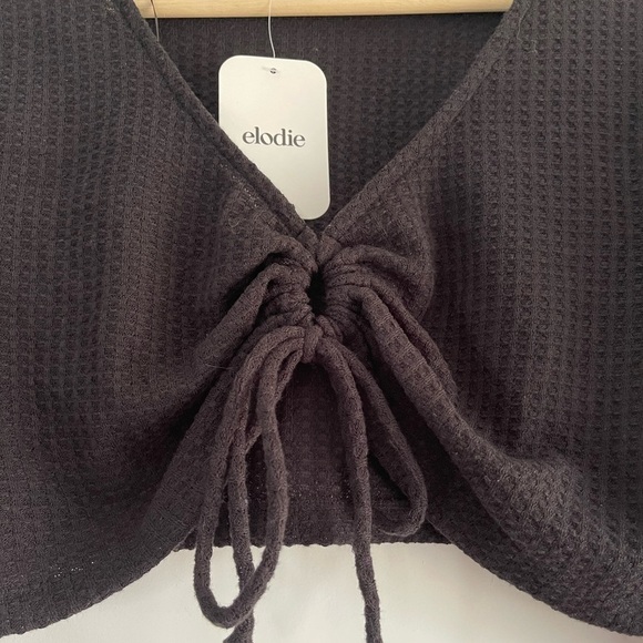 Elodie Waffle Knit Tie Front Crop Top - M - Picture 2 of 4